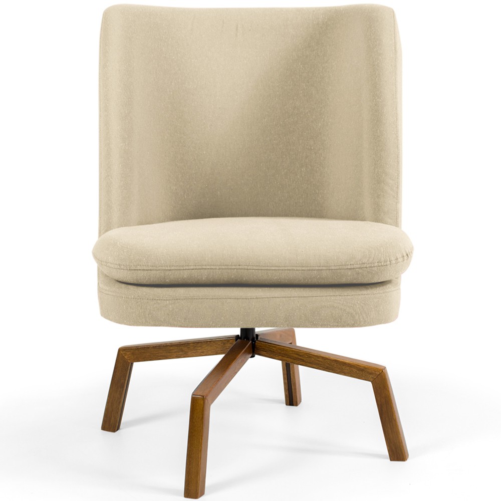 Kit 02 Poltronas Decorativa Giratória Base Ka Castanho Pérsia D02 Linho Bege C-129 - Lyam Decor