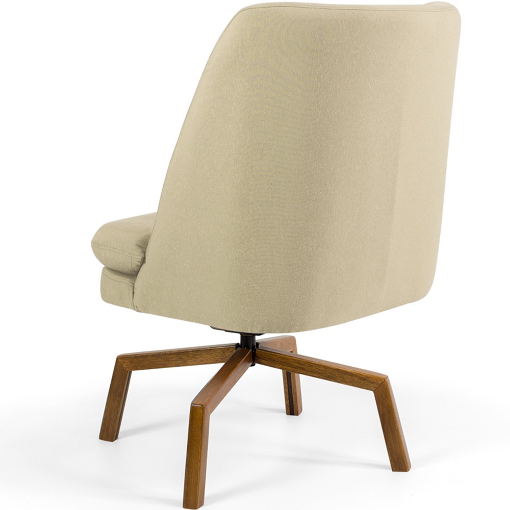 Kit 02 Poltronas Decorativa Giratória Base Ka Castanho Pérsia D02 Linho Bege C-129 - Lyam Decor