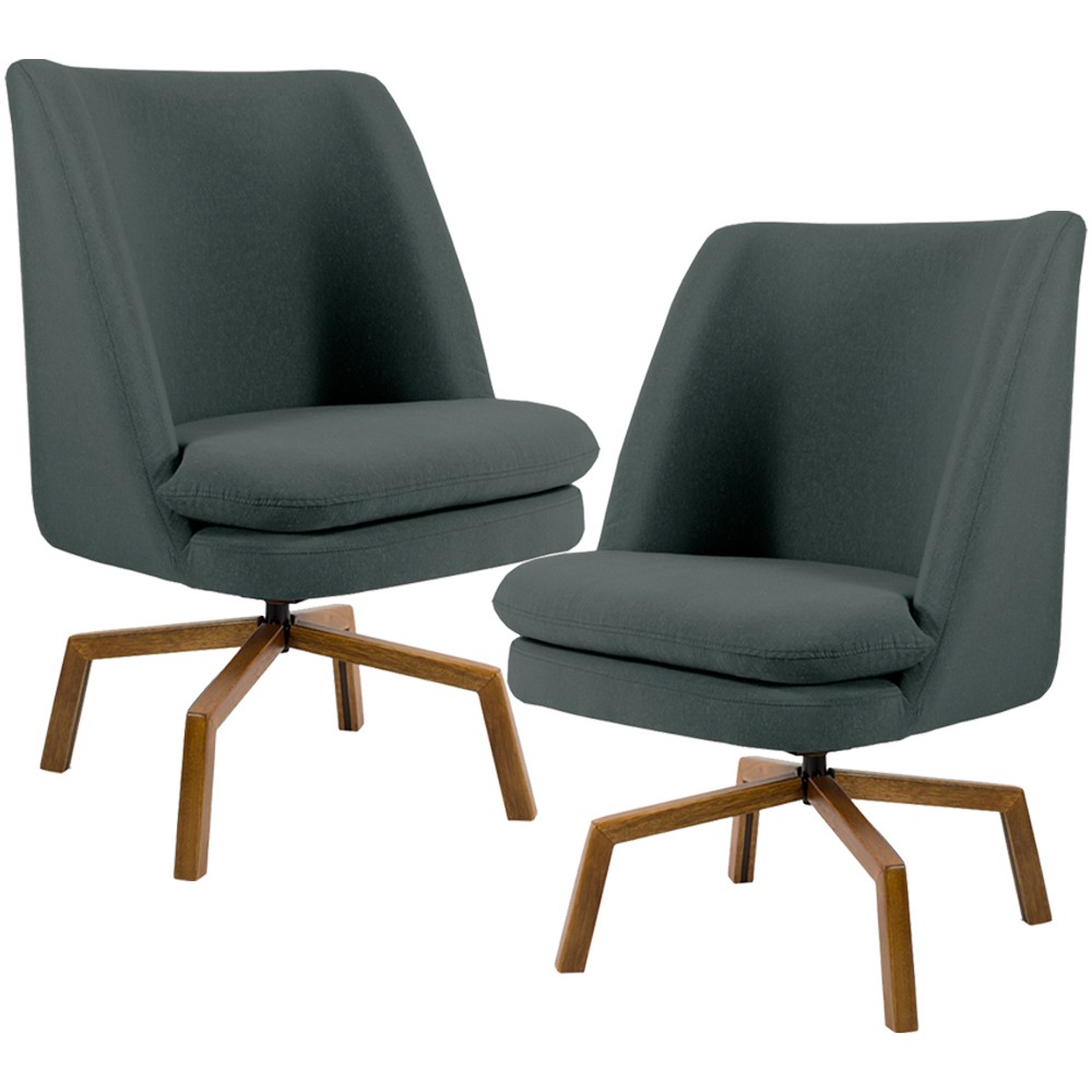 Kit 02 Poltronas Decorativa Giratória Base Ka Castanho Pérsia D02 Veludo Cinza B-317 - Lyam Decor