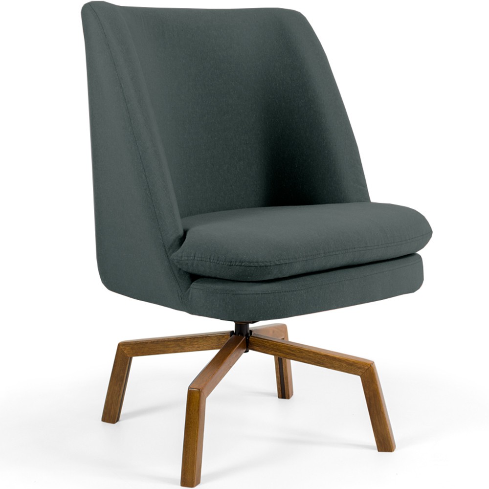 Kit 02 Poltronas Decorativa Giratória Base Ka Castanho Pérsia D02 Veludo Cinza B-317 - Lyam Decor