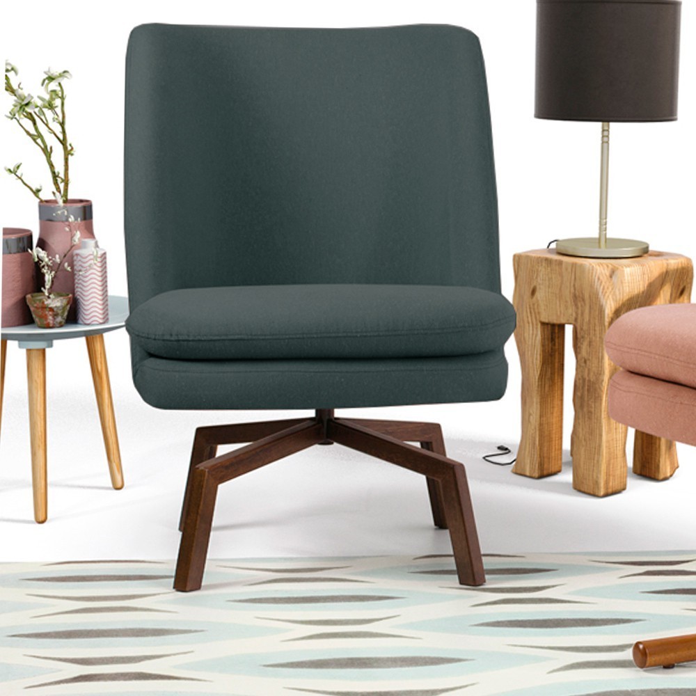 Kit 02 Poltronas Decorativa Giratória Base Ka Castanho Pérsia D02 Veludo Cinza B-317 - Lyam Decor