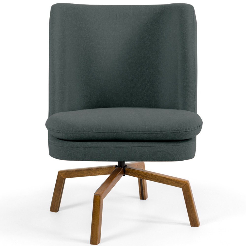 Kit 02 Poltronas Decorativa Giratória Base Ka Castanho Pérsia D02 Veludo Cinza B-317 - Lyam Decor