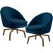 Kit 02 Poltronas Decorativa Giratória Base Ka Rafa D02 Veludo Azul Oxford B-304 - Lyam Decor