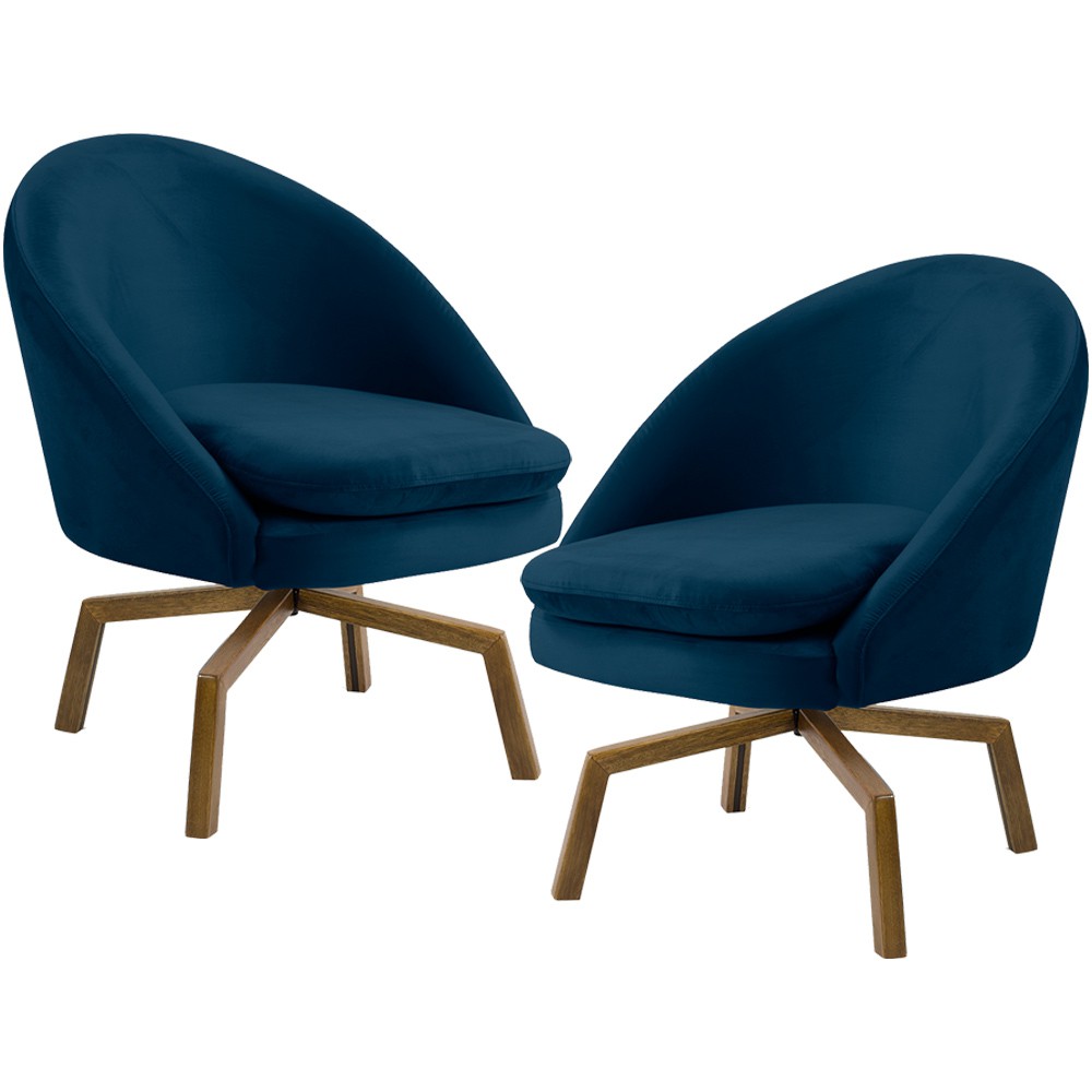 Kit 02 Poltronas Decorativa Giratória Base Ka Rafa D02 Veludo Azul Oxford B-304 - Lyam Decor