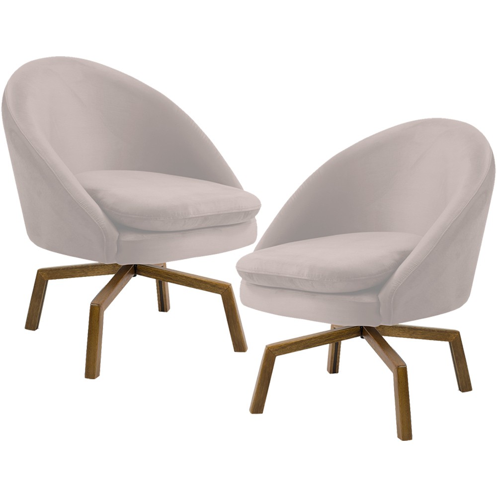 Kit 02 Poltronas Decorativa Giratória Base Ka Rafa D02 Veludo Bege B-309 - Lyam Decor