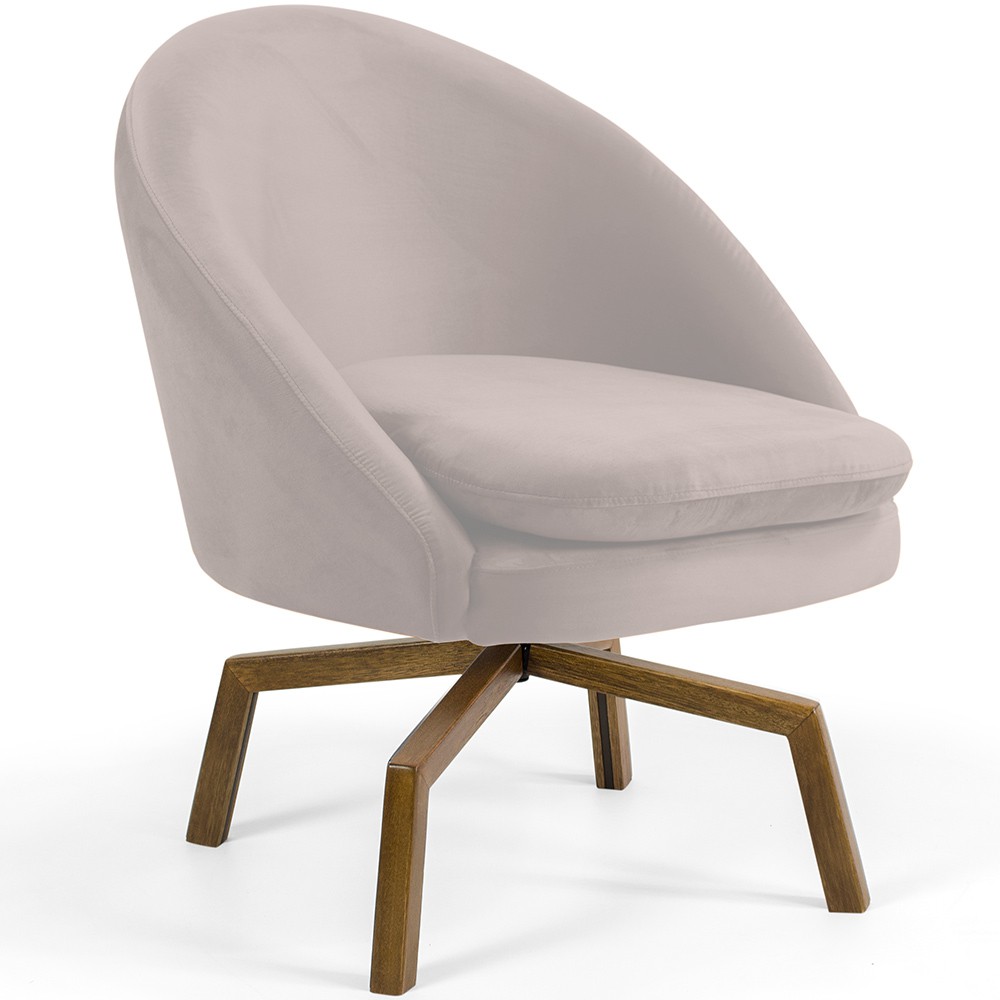 Kit 02 Poltronas Decorativa Giratória Base Ka Rafa D02 Veludo Bege B-309 - Lyam Decor