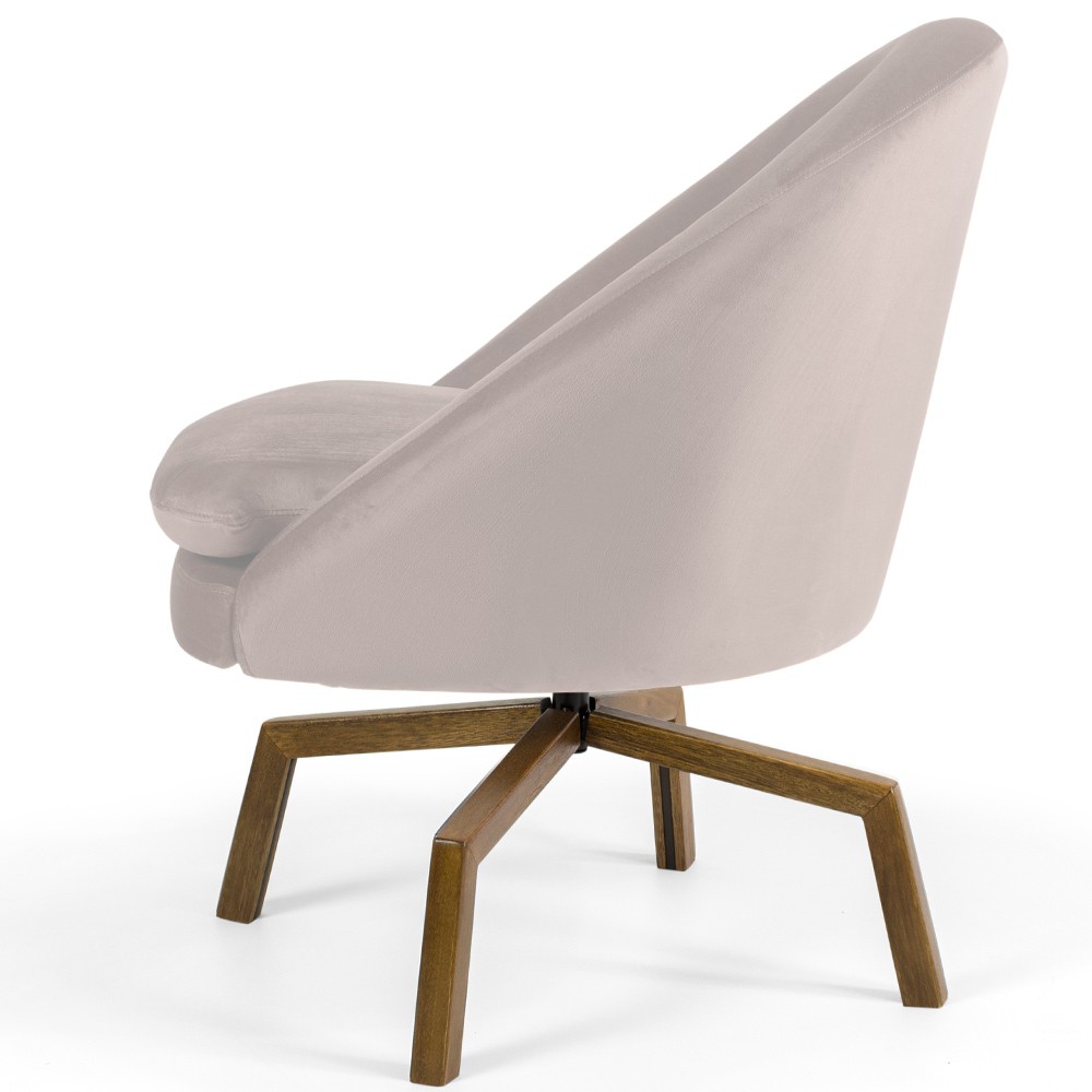 Kit 02 Poltronas Decorativa Giratória Base Ka Rafa D02 Veludo Bege B-309 - Lyam Decor