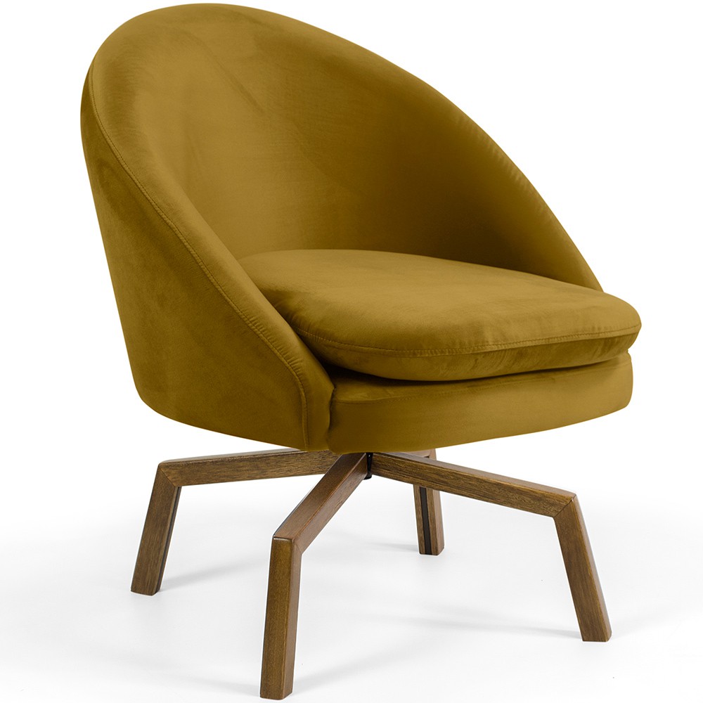 Kit 02 Poltronas Decorativa Giratória Base Ka Rafa D02 Veludo Mostarda B-279 - Lyam Decor