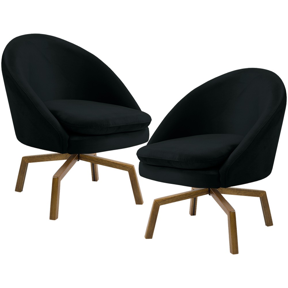 Kit 02 Poltronas Decorativa Giratória Base Ka Rafa D02 Veludo Preto B-300 - Lyam Decor