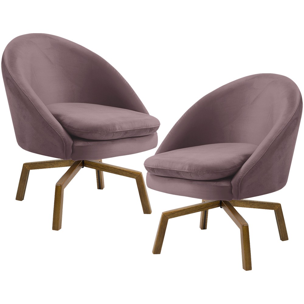 Kit 02 Poltronas Decorativa Giratória Base Ka Rafa D02 Veludo Rosê B-305 - Lyam Decor