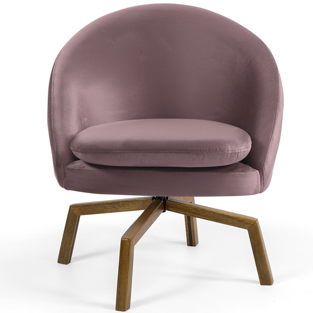 Kit 02 Poltronas Decorativa Giratória Base Ka Rafa D02 Veludo Rosê B-305 - Lyam Decor