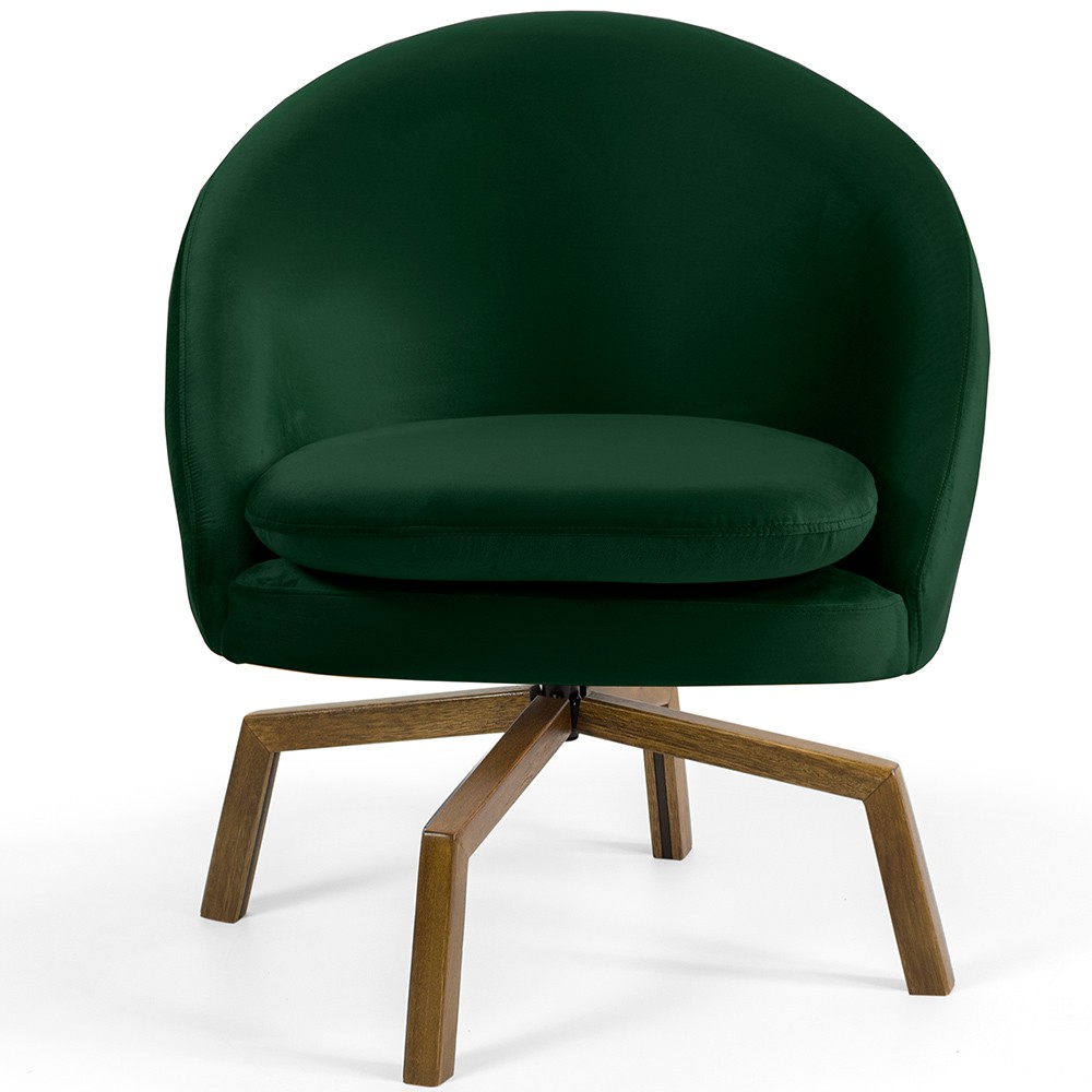 Kit 02 Poltronas Decorativa Giratória Base Ka Rafa D02 Veludo Verde B-303 - Lyam Decor