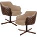Kit 02 Poltronas Decorativa Giratória Base X Jade D02 Linho Bege C-129 Tressê Corano Marrom - Lyam Decor