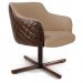 Kit 02 Poltronas Decorativa Giratória Base X Jade D02 Linho Bege C-129 Tressê Corano Marrom - Lyam Decor