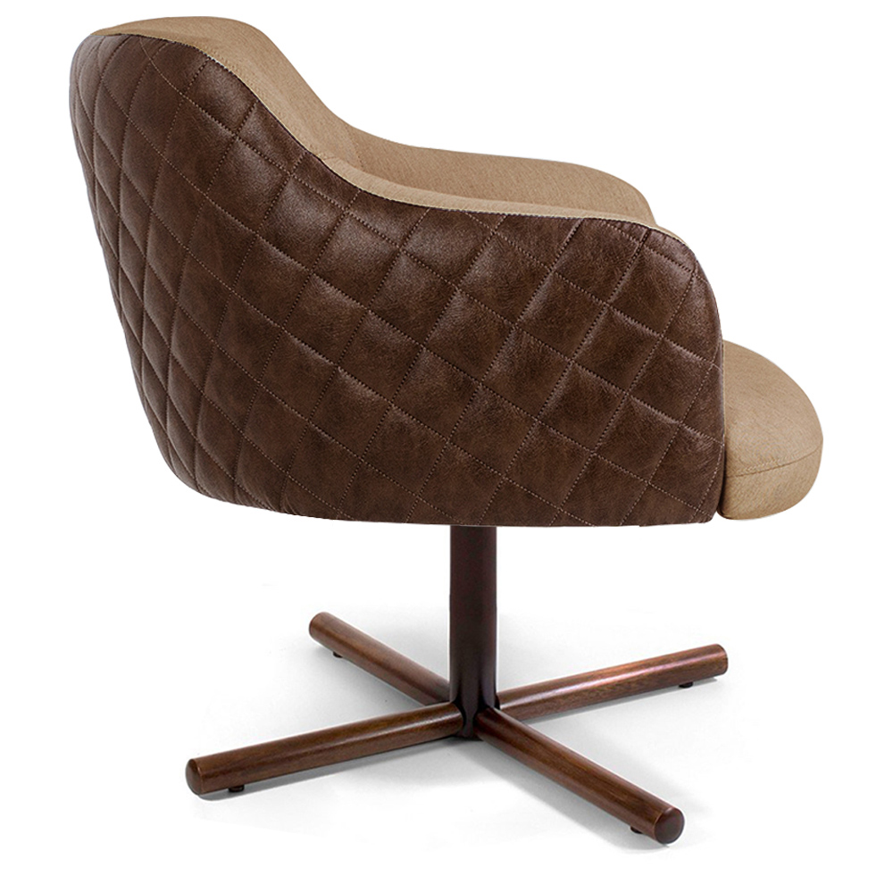 Kit 02 Poltronas Decorativa Giratória Base X Jade D02 Linho Bege C-129 Tressê Corano Marrom - Lyam Decor