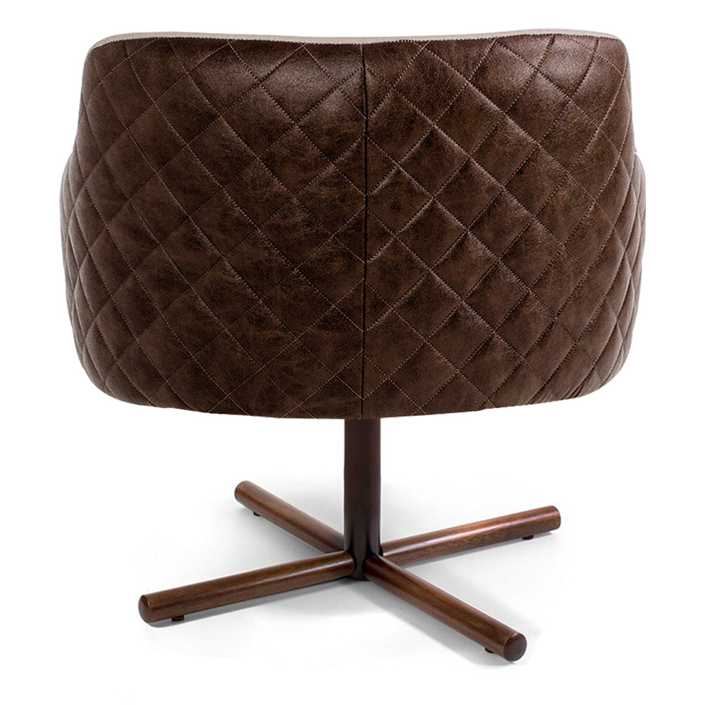 Kit 02 Poltronas Decorativa Giratória Base X Jade D02 Linho Bege C-129 Tressê Corano Marrom - Lyam Decor