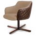 Kit 02 Poltronas Decorativa Giratória Base X Jade D02 Linho Bege C-129 Tressê Corano Marrom - Lyam Decor