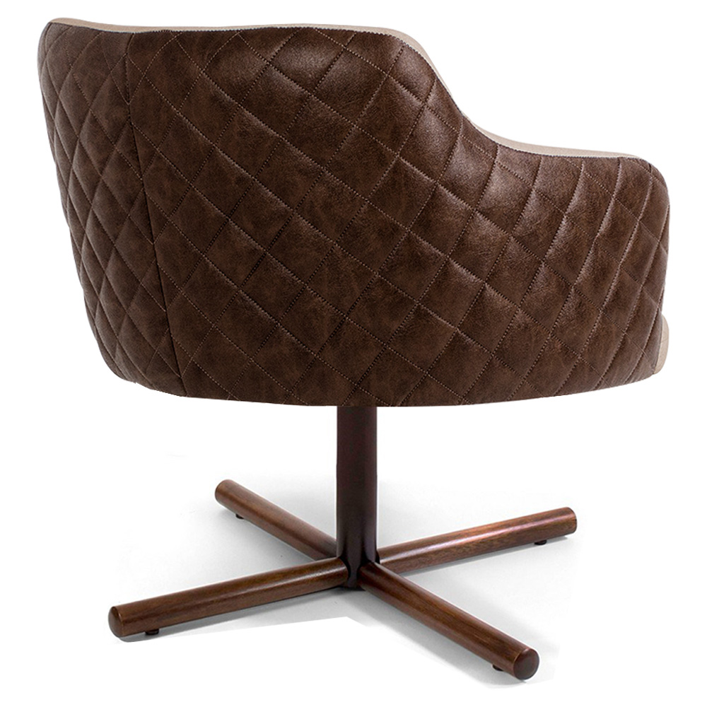 Kit 02 Poltronas Decorativa Giratória Base X Jade D02 Linho Bege C-129 Tressê Corano Marrom - Lyam Decor