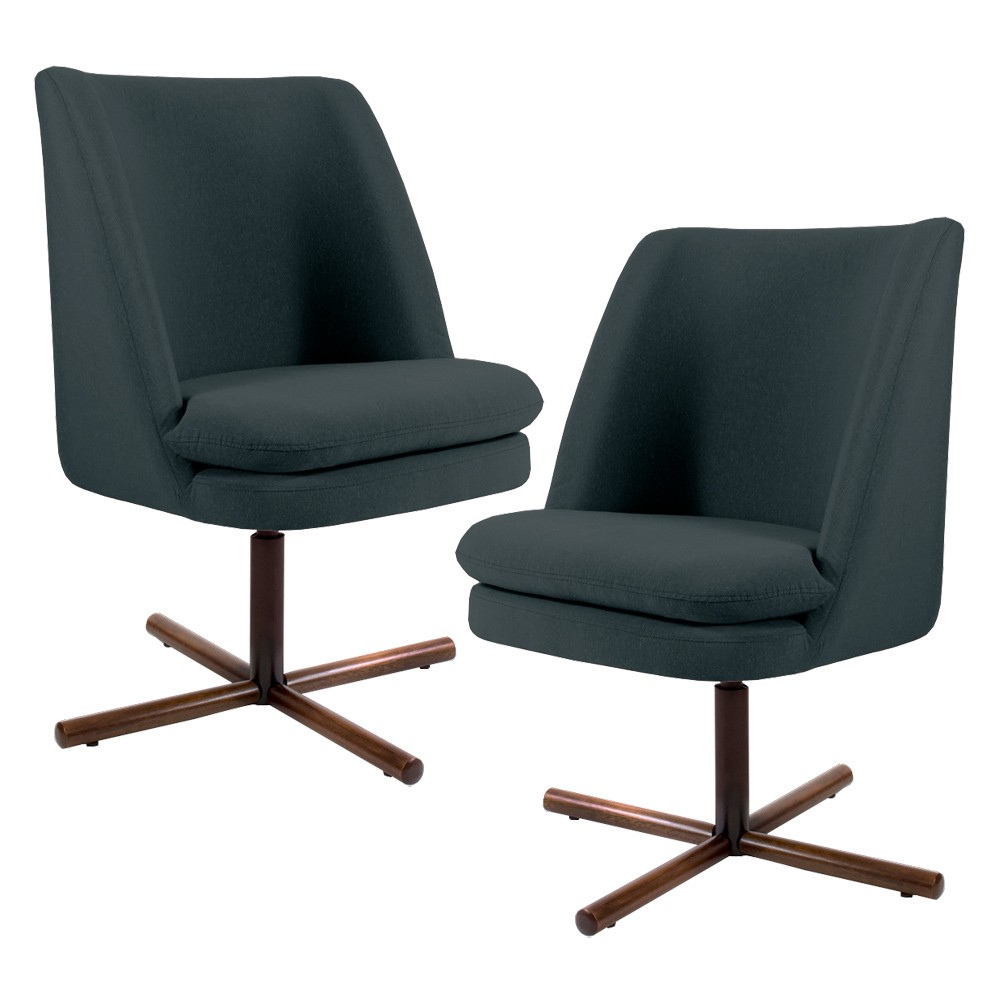 Kit 02 Poltronas Decorativa Giratória Base X Pérsia D02 Linho Chumbo C-465 - Lyam Decor