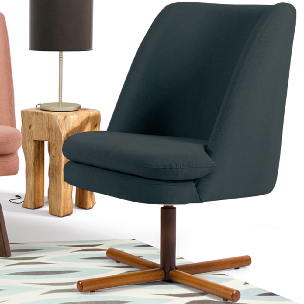 Kit 02 Poltronas Decorativa Giratória Base X Pérsia D02 Linho Chumbo C-465 - Lyam Decor