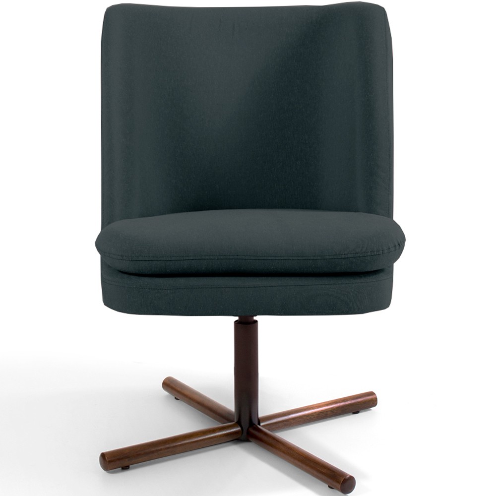 Kit 02 Poltronas Decorativa Giratória Base X Pérsia D02 Linho Chumbo C-465 - Lyam Decor