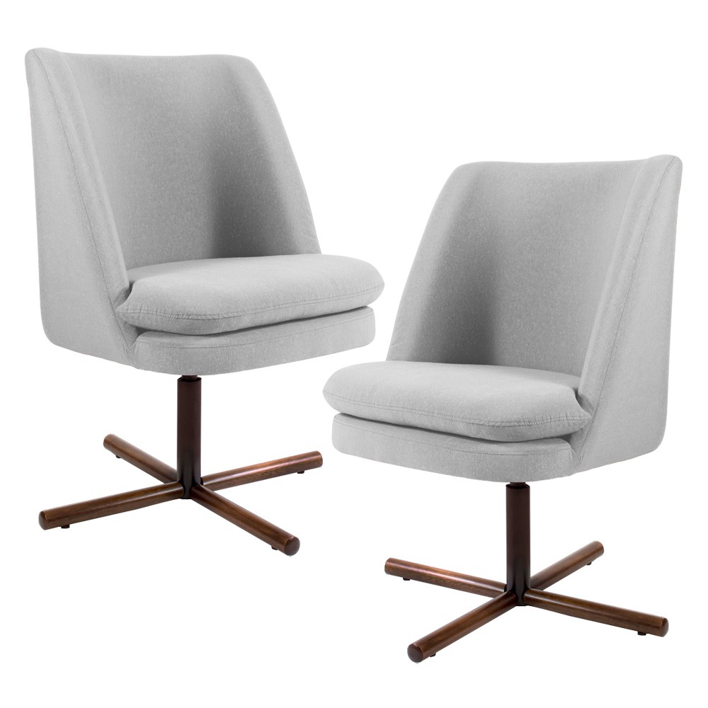 Kit 02 Poltronas Decorativa Giratória Base X Pérsia D02 Linho Cinza C-315 - Lyam Decor