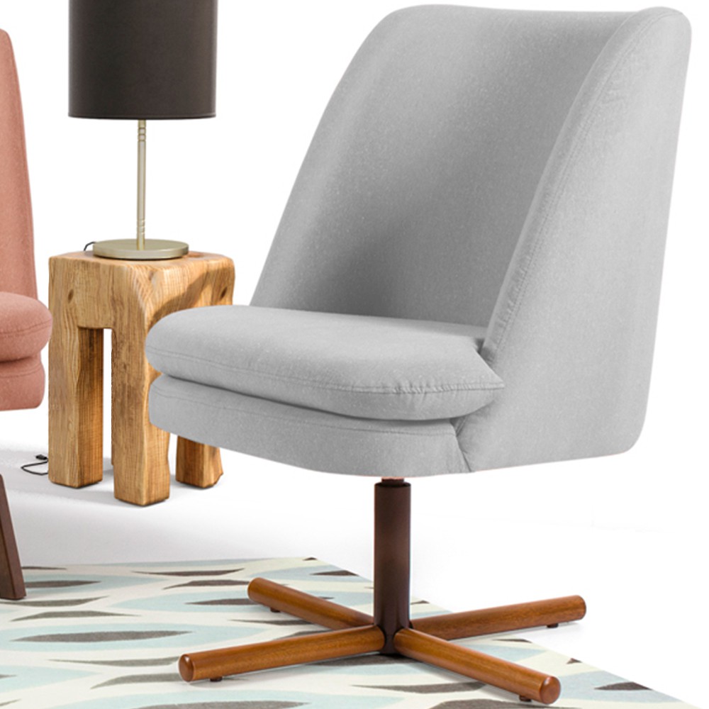 Kit 02 Poltronas Decorativa Giratória Base X Pérsia D02 Linho Cinza C-315 - Lyam Decor