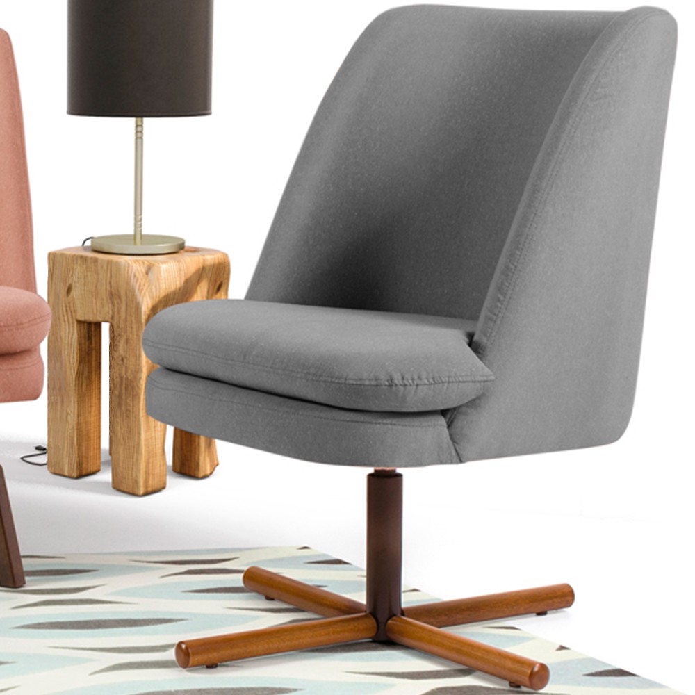 Kit 02 Poltronas Decorativa Giratória Base X Pérsia D02 Linho Cinza C-416 - Lyam Decor
