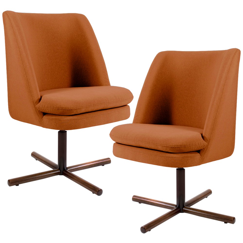 Kit 02 Poltronas Decorativa Giratória Base X Pérsia D02 Veludo Telha B-262  - Lyam Decor