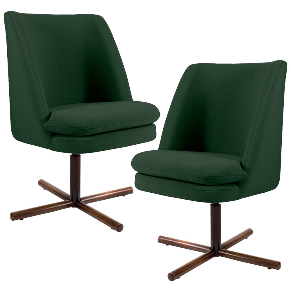 Kit 02 Poltronas Decorativa Giratória Base X Pérsia D02 Veludo Verde B-303 - Lyam Decor