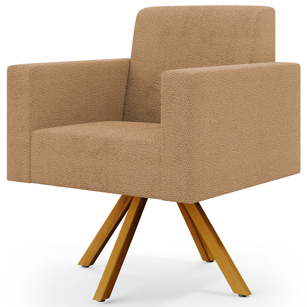 Kit 02 Poltronas Decorativa Giratória Base de Madeira Helô L02 Bouclê Mostarda - Lyam Decor