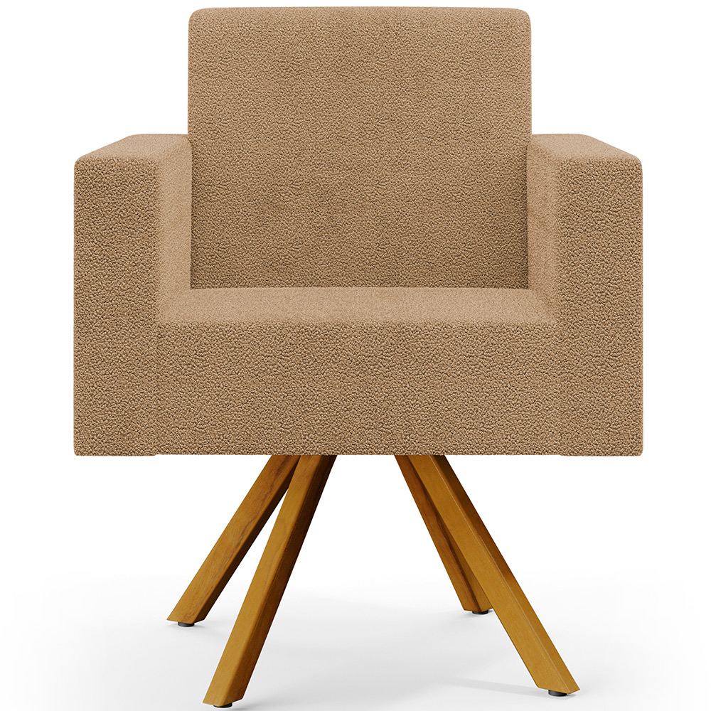 Kit 02 Poltronas Decorativa Giratória Base de Madeira Helô L02 Bouclê Mostarda - Lyam Decor