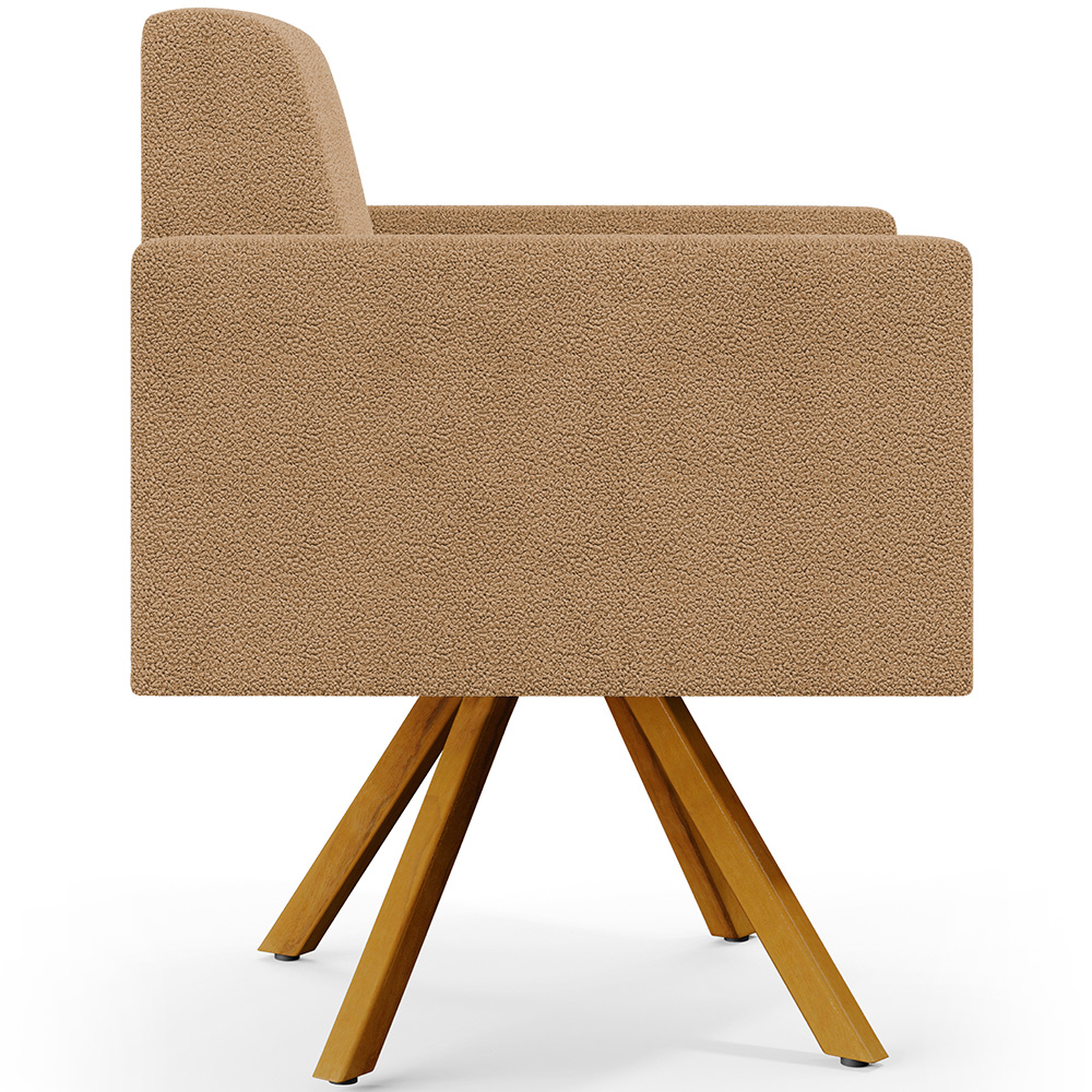 Kit 02 Poltronas Decorativa Giratória Base de Madeira Helô L02 Bouclê Mostarda - Lyam Decor