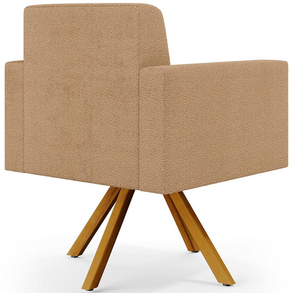 Kit 02 Poltronas Decorativa Giratória Base de Madeira Helô L02 Bouclê Mostarda - Lyam Decor
