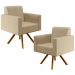 Kit 02 Poltronas Decorativa Giratória Base de Madeira Helô L02 Linho Bege Escuro - Lyam Decor