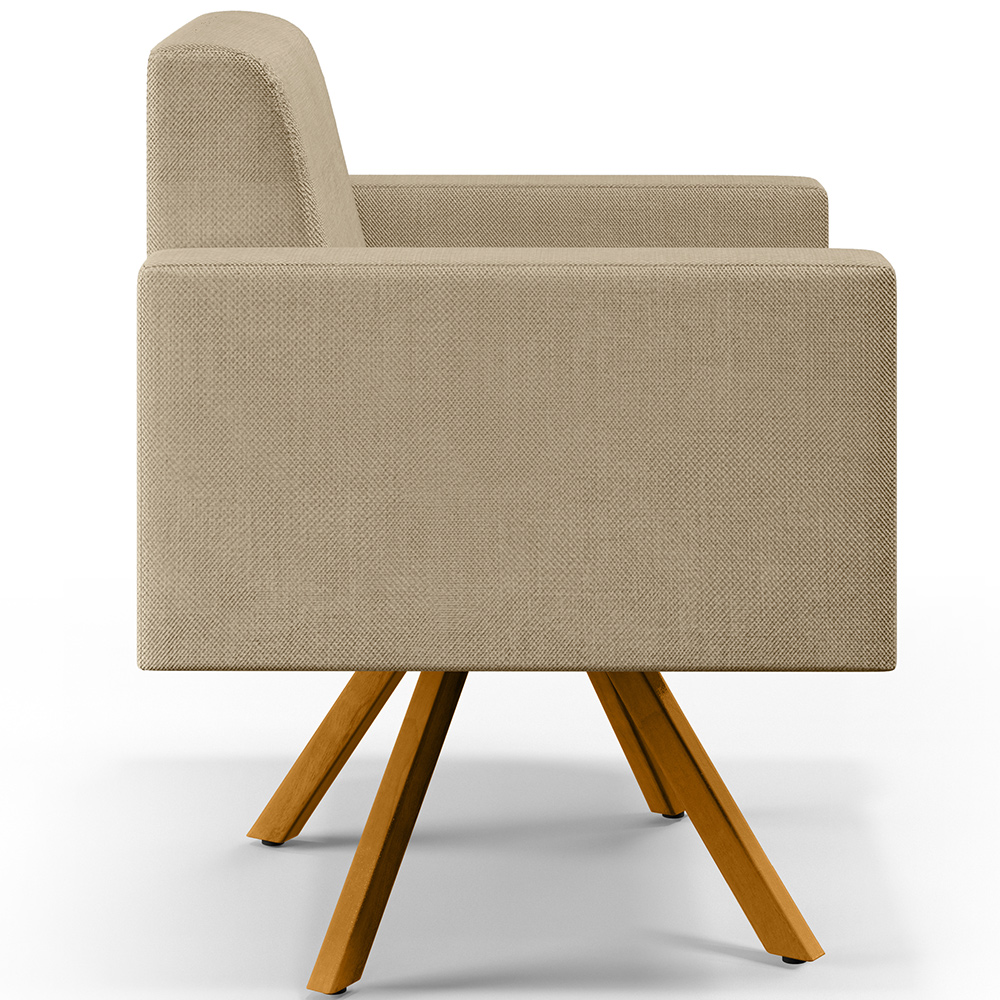 Kit 02 Poltronas Decorativa Giratória Base de Madeira Helô L02 Linho Bege Escuro - Lyam Decor