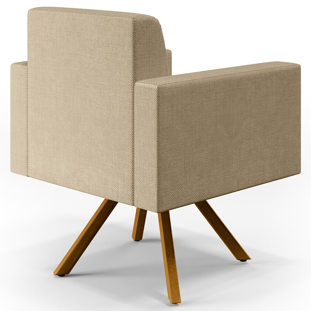 Kit 02 Poltronas Decorativa Giratória Base de Madeira Helô L02 Linho Bege Escuro - Lyam Decor