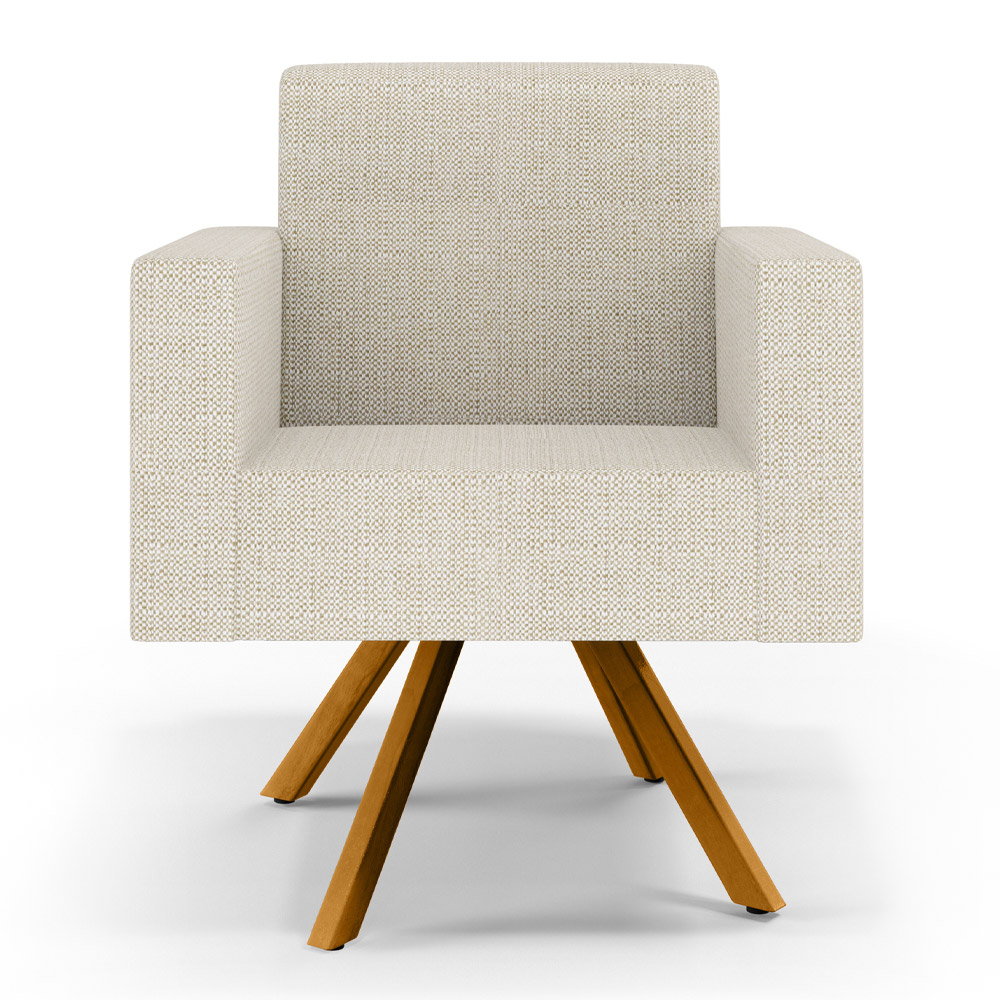Kit 02 Poltronas Decorativa Giratória Para Sala Base de Madeira Helô L02 Linho Champagne -Lyam Decor