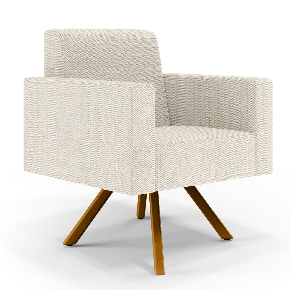 Kit 02 Poltronas Decorativa Giratória Para Sala Base de Madeira Helô L02 Linho Champagne -Lyam Decor