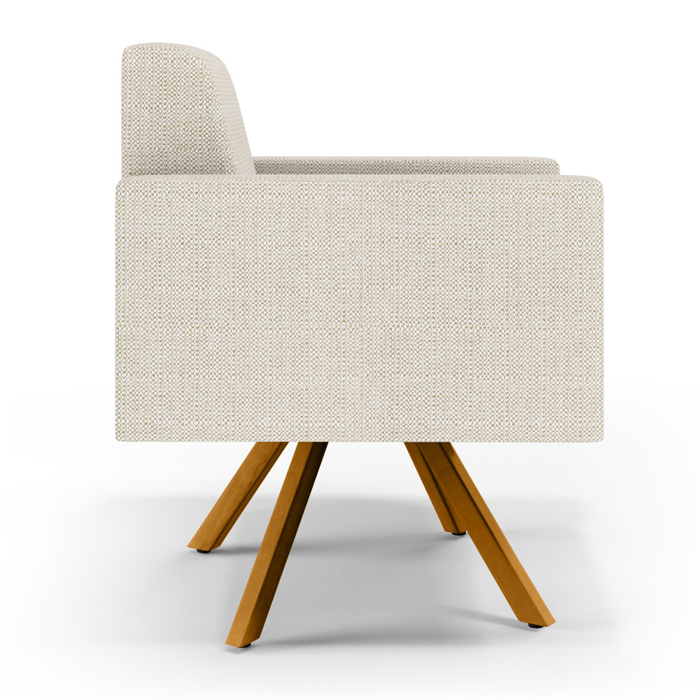 Kit 02 Poltronas Decorativa Giratória Para Sala Base de Madeira Helô L02 Linho Champagne -Lyam Decor