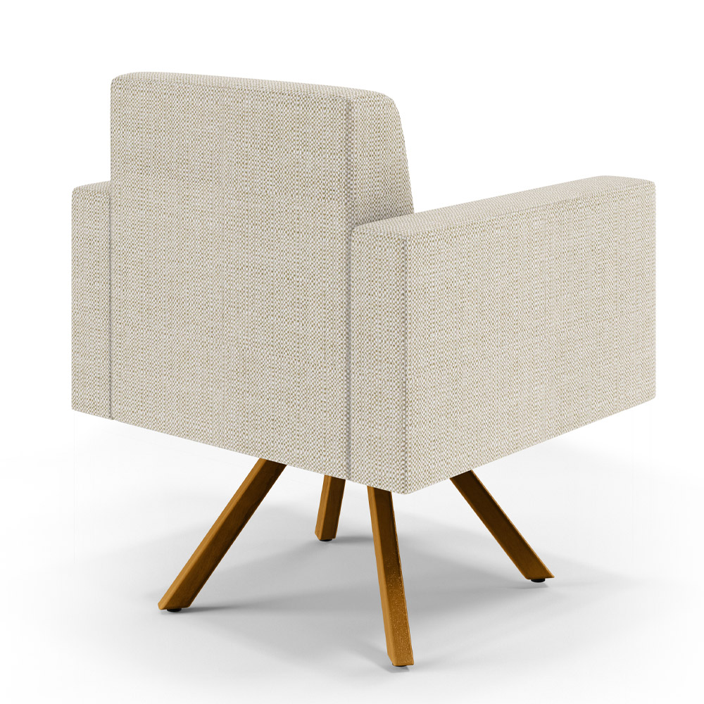 Kit 02 Poltronas Decorativa Giratória Para Sala Base de Madeira Helô L02 Linho Champagne -Lyam Decor