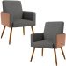 Kit 02 Poltronas Decorativa Maria W01 Pés Palito Linho Cinza Escuro Couríssimo Camel - Lyam Decor