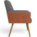 Kit 02 Poltronas Decorativa Maria W01 Pés Palito Linho Cinza Escuro Couríssimo Camel - Lyam Decor