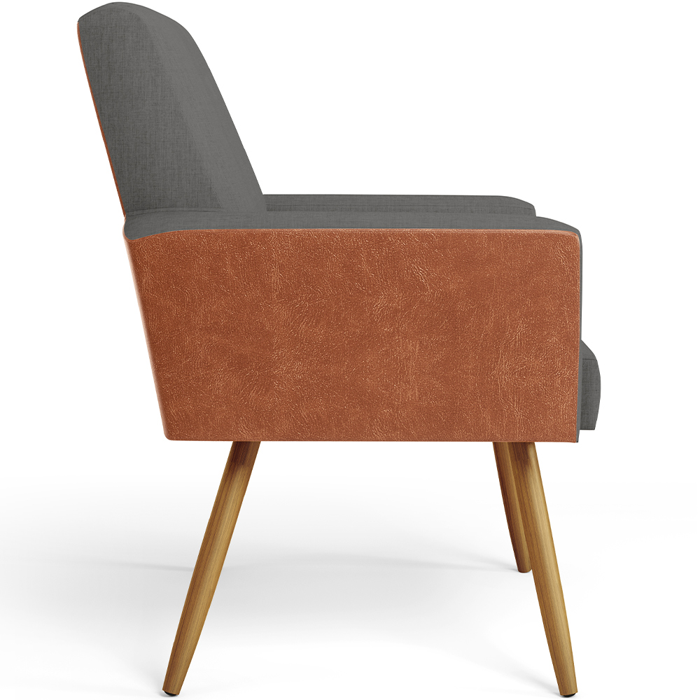 Kit 02 Poltronas Decorativa Maria W01 Pés Palito Linho Cinza Escuro Couríssimo Camel - Lyam Decor