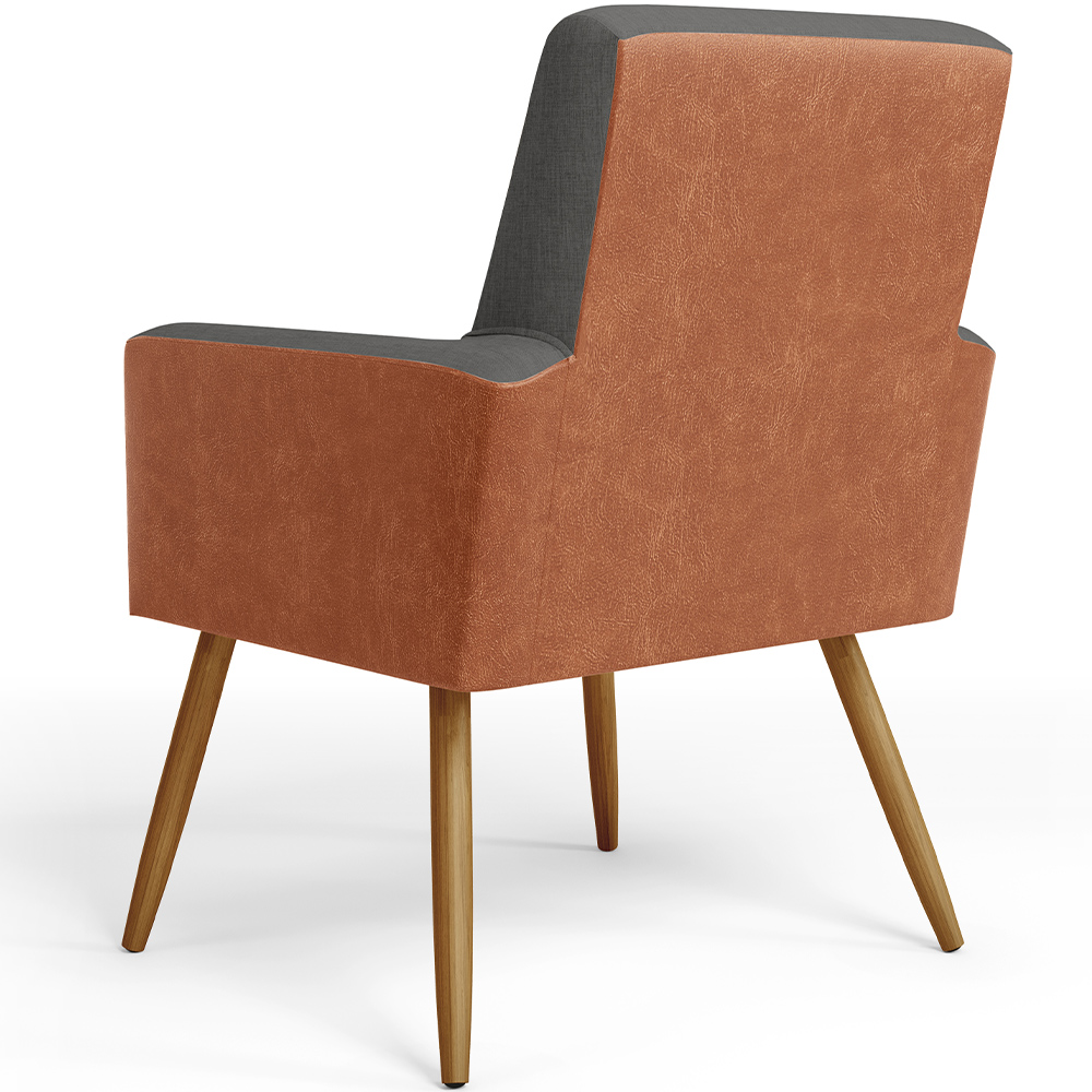 Kit 02 Poltronas Decorativa Maria W01 Pés Palito Linho Cinza Escuro Couríssimo Camel - Lyam Decor