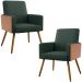 Kit 02 Poltronas Decorativa Maria W01 Pés Palito Linho Verde Musgo Couríssimo Camel - Lyam Decor