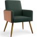 Kit 02 Poltronas Decorativa Maria W01 Pés Palito Linho Verde Musgo Couríssimo Camel - Lyam Decor