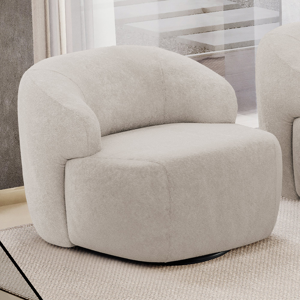 Kit 02 Poltronas Decorativa Orgânica Giratória Para Sala Living Barolo L06 Bouclê Bege - Lyam Decor