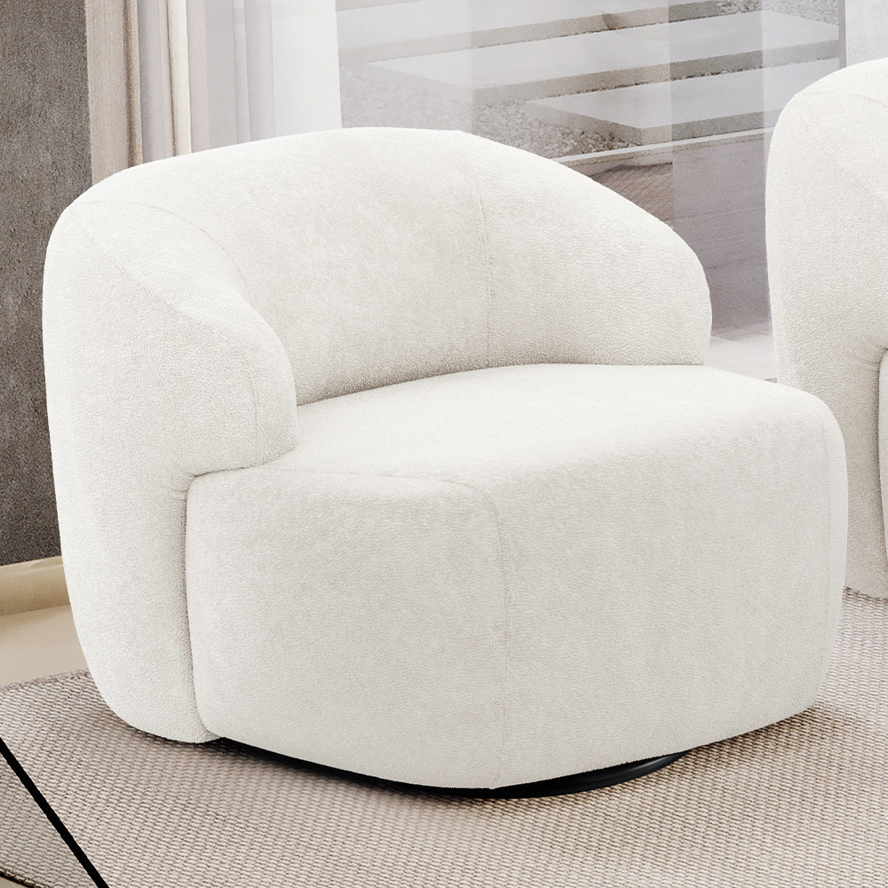 Kit 02 Poltronas Decorativa Orgânica Giratória Para Sala Living Barolo L06 Bouclê Branco - Lyam Decor