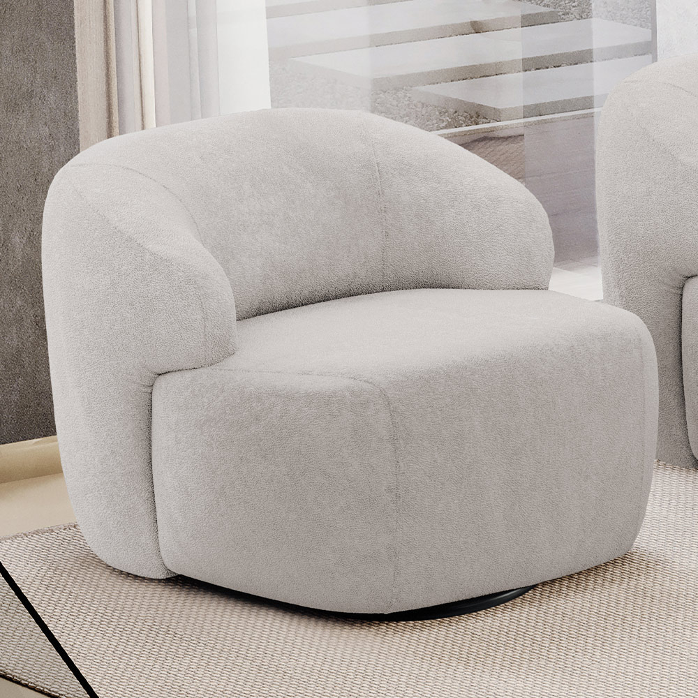 Kit 02 Poltronas Decorativa Orgânica Giratória Para Sala Living Barolo L06 Bouclê Cinza - Lyam Decor